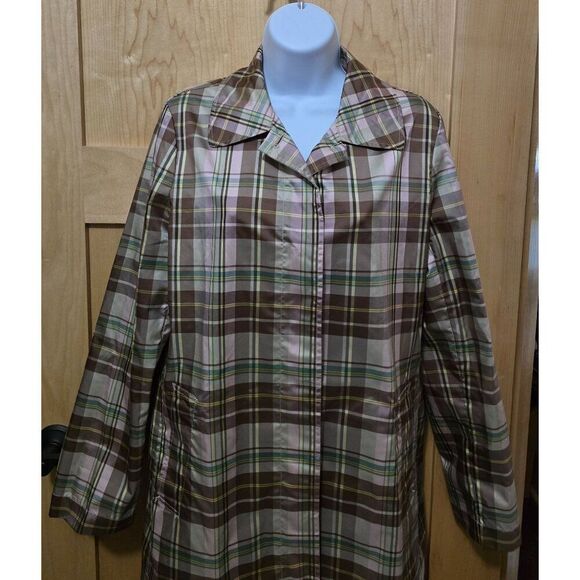 Vintage Brown & Pink Plaid Button-Front Coat Gap sz M - Picture 3 of 10